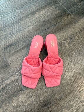 Zara Quilted Coral Pink Slide Mules